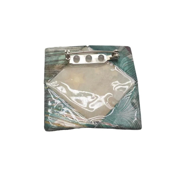 Artisan Enamel Brooch With Abstract Face Design Star Accents - Picture 3 of 5
